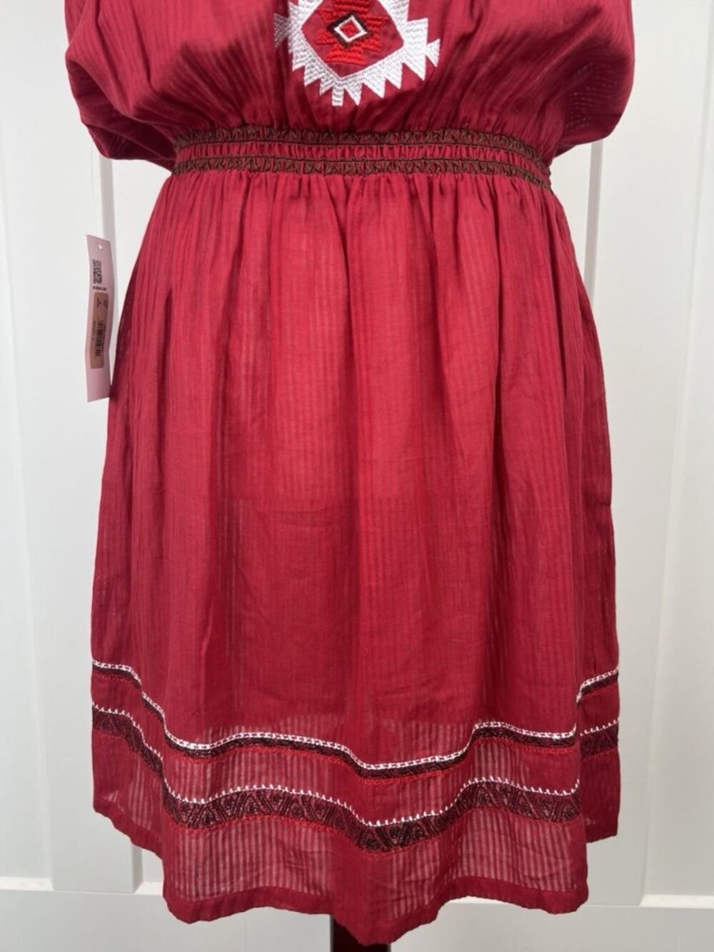Scully Honey Creek NWT Red Embroidered Peasant Dress M Western Boho Cotton - Picture 5 of 11